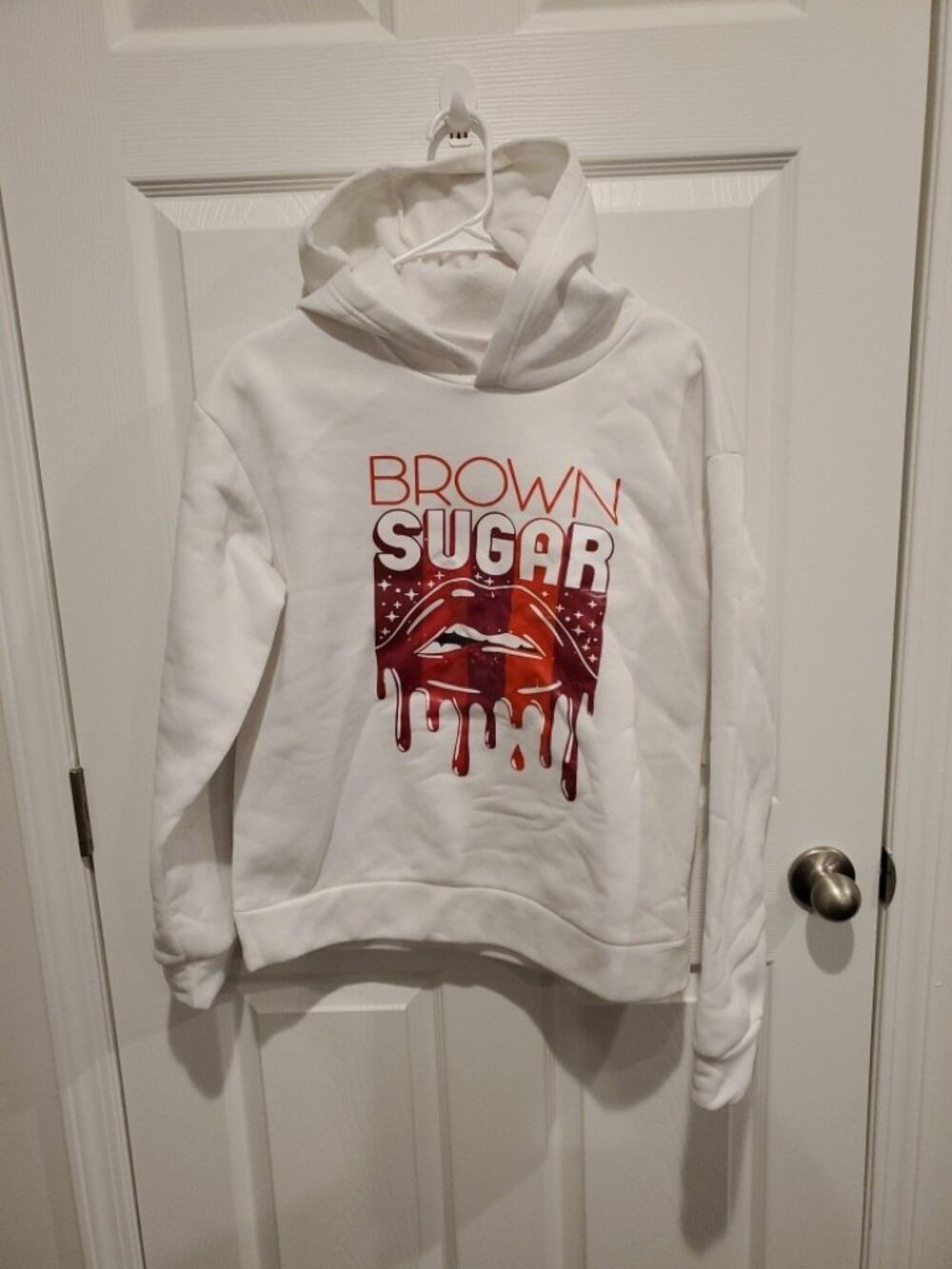 Women WHITE SWEATSHIRT TOP BROWN SUGAR LIPS size Large